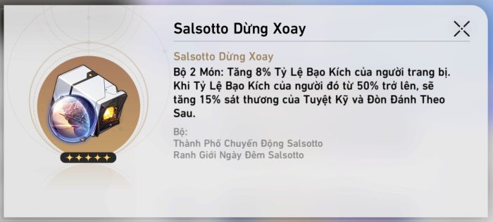 Phụ kiện vị diện Salsotto Dừng Xoay